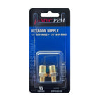 1/4" BSP Male x 1/8" BSP Male Hexagon Nipple Brass - 2 Pack