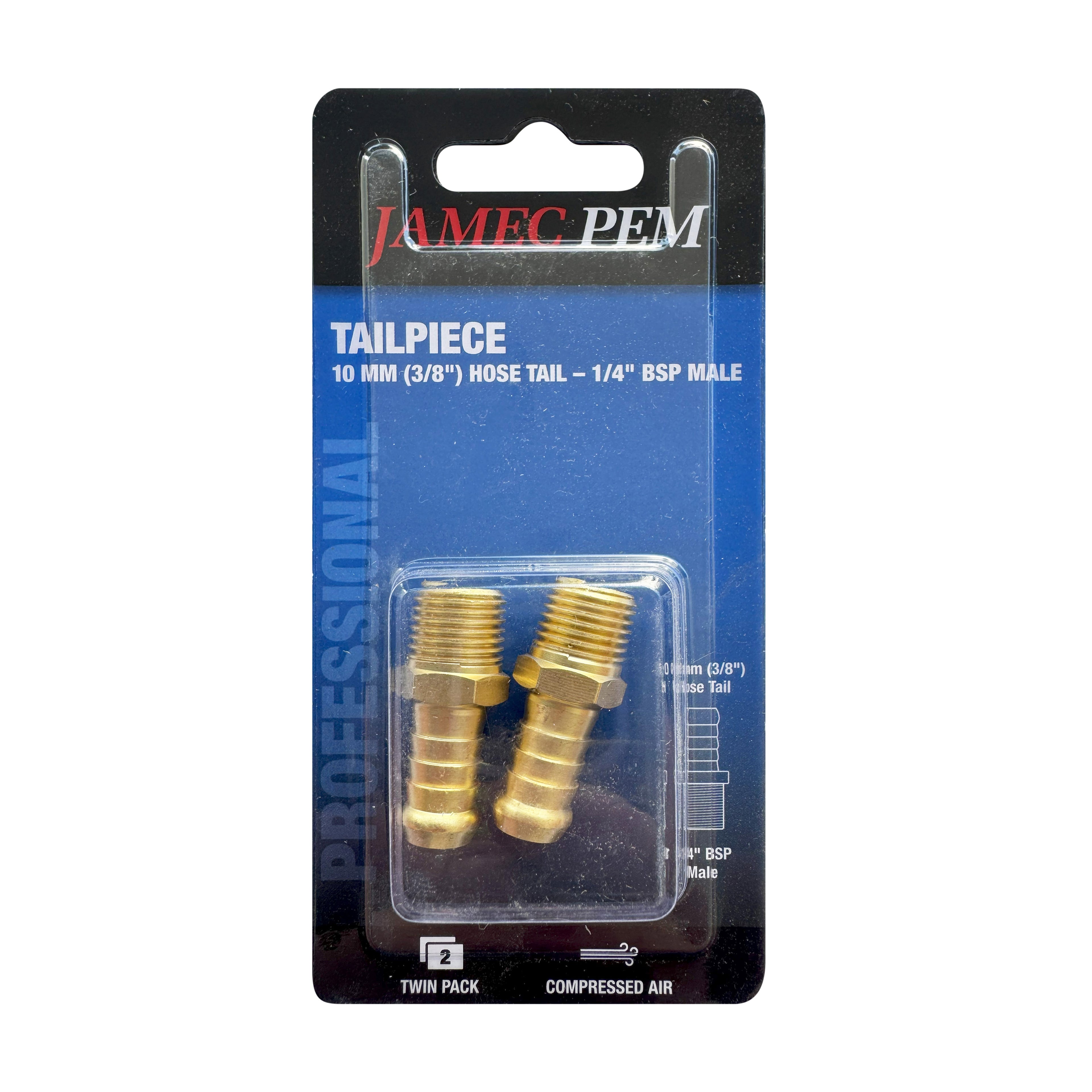 1/4" BSP Male x 3/8" (10mm) Hose Tail Brass - 2 Pack