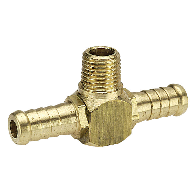 1/4" BSP Male x 3/8" (10mm) Hose Tail Tee Brass