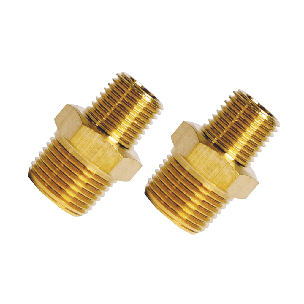 1/4" BSP Male x 3/8" BSP Male Hexagon Nipple Brass - 2 pack