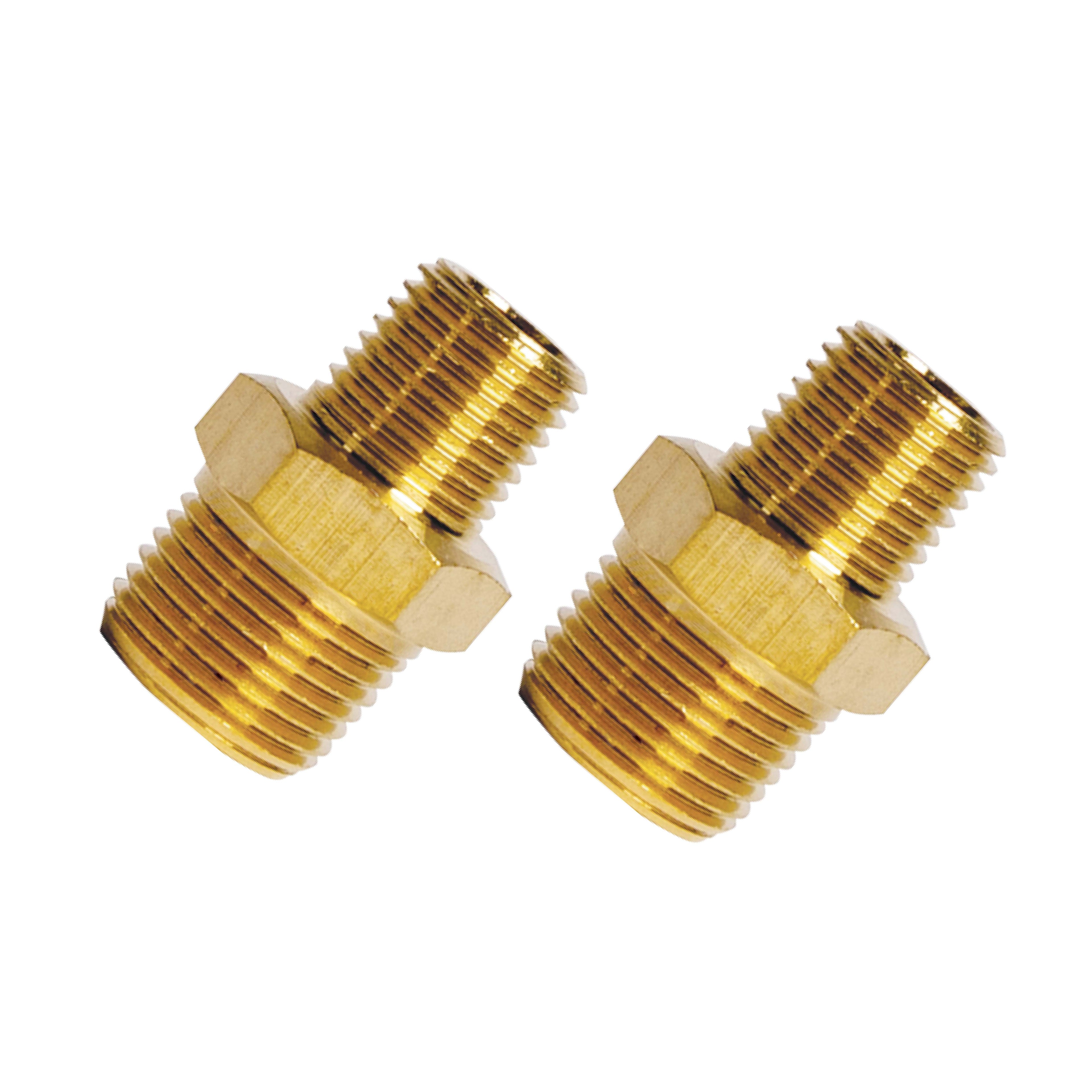 1/4" BSP Male x 3/8" BSP Male Hexagon Nipple Brass - 2 pack
