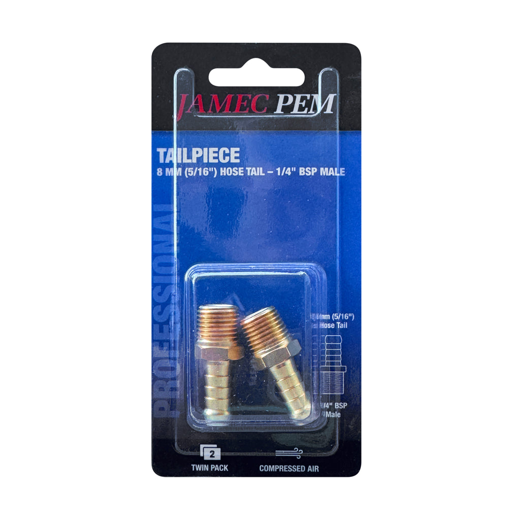 1/4" BSP Male x 5/16" (8mm) Hose Tail Brass - 2 Pack