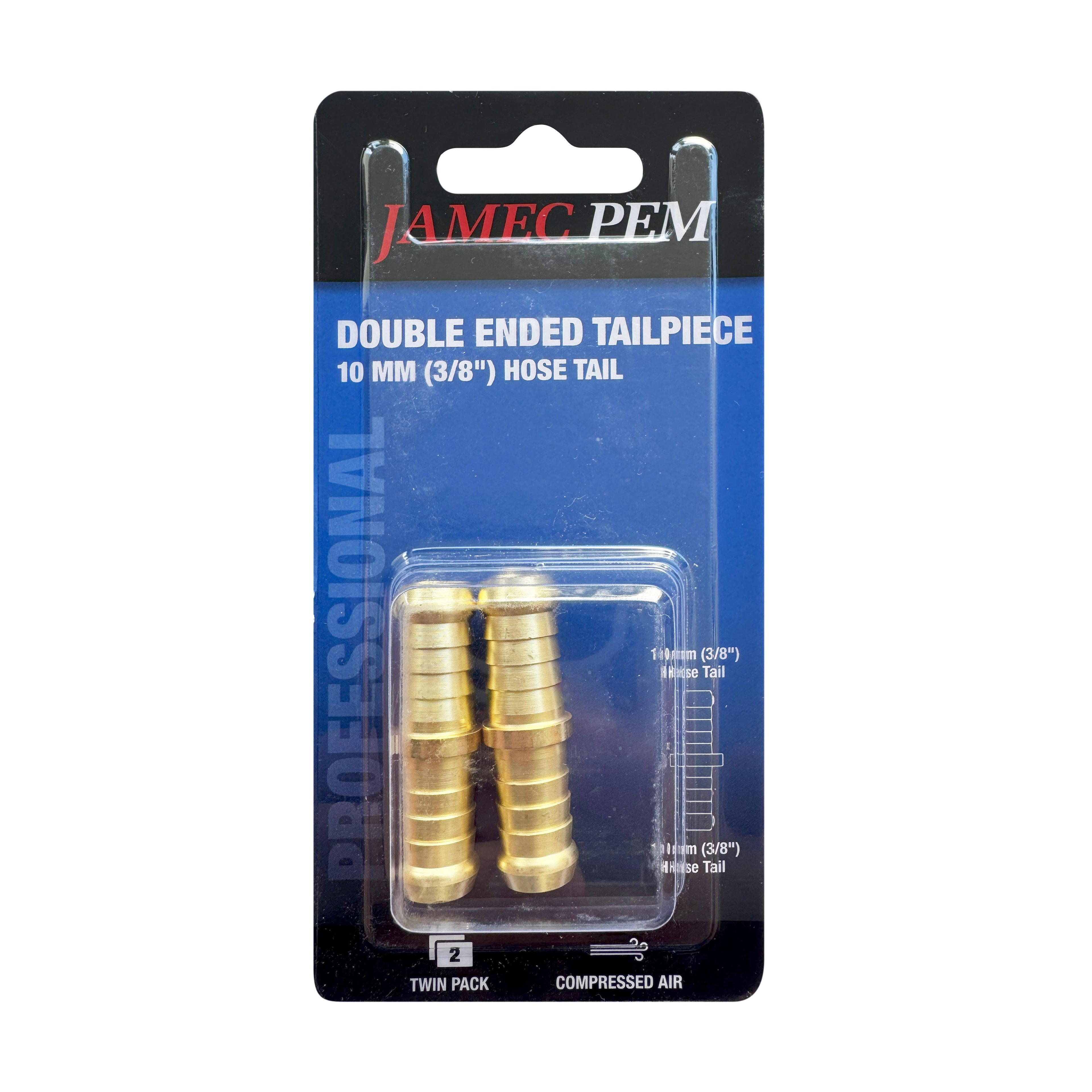 3/8" (10mm) Hose Tail Joiner Brass - 2 Pack