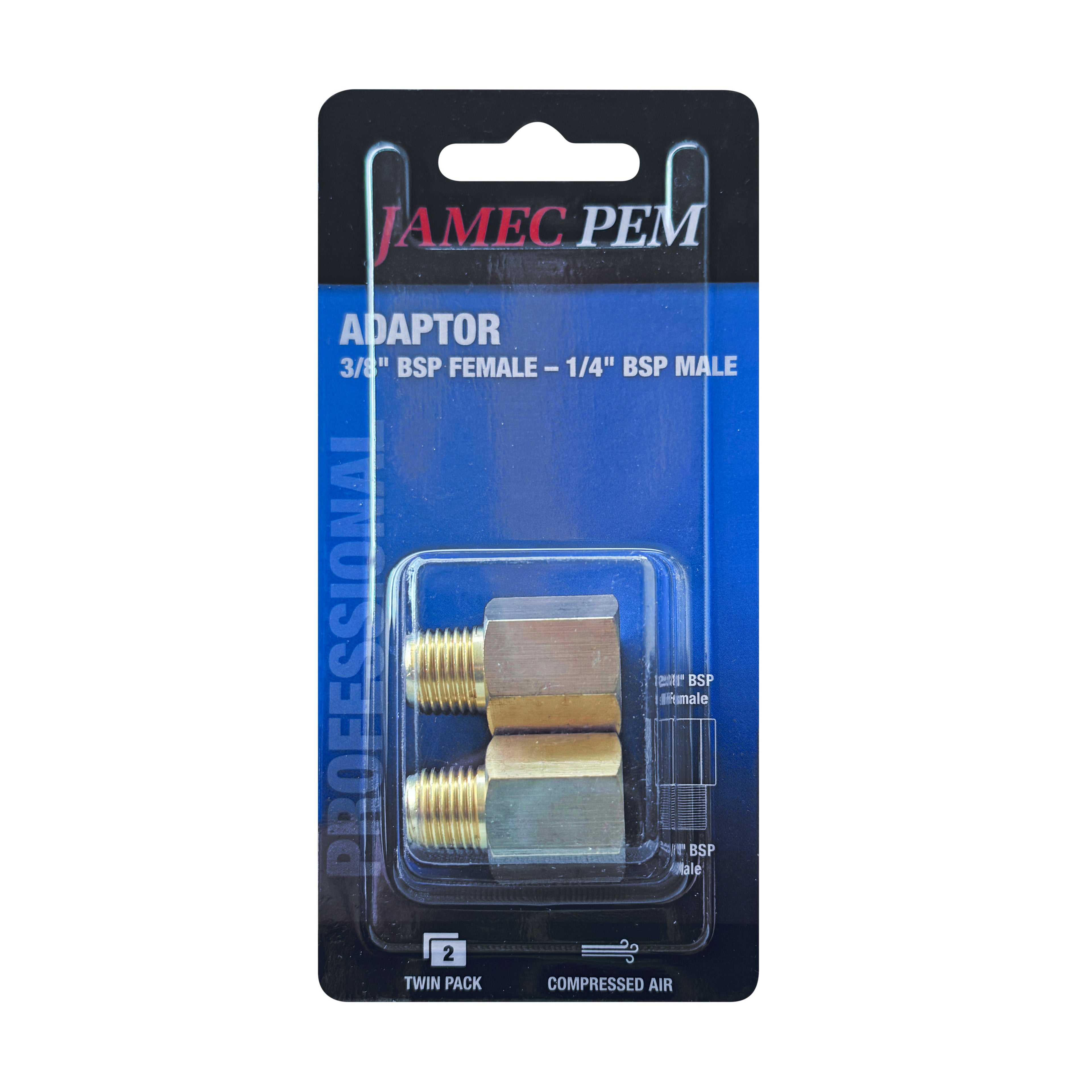 3/8" BSP Female x 1/4" BSP Male Reducing Adaptor Brass - 2 Pack