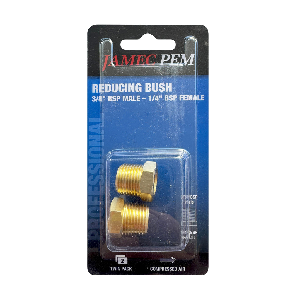 3/8" BSP Male x 1/4" BSP Female Reducing Bush Brass - 2 Pack