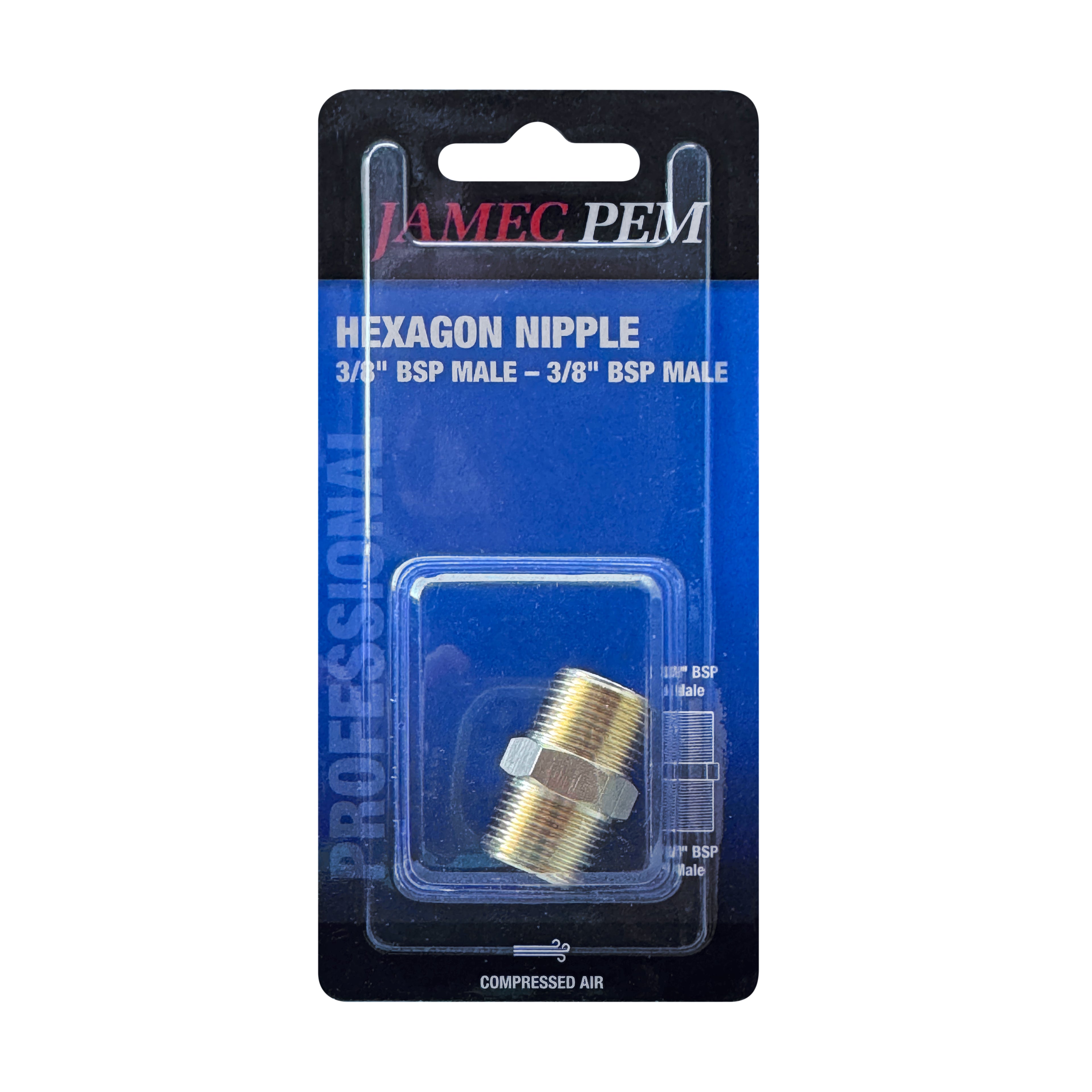 3/8" BSP Male x 3/8" BSP Male Hexagon Nipple Brass