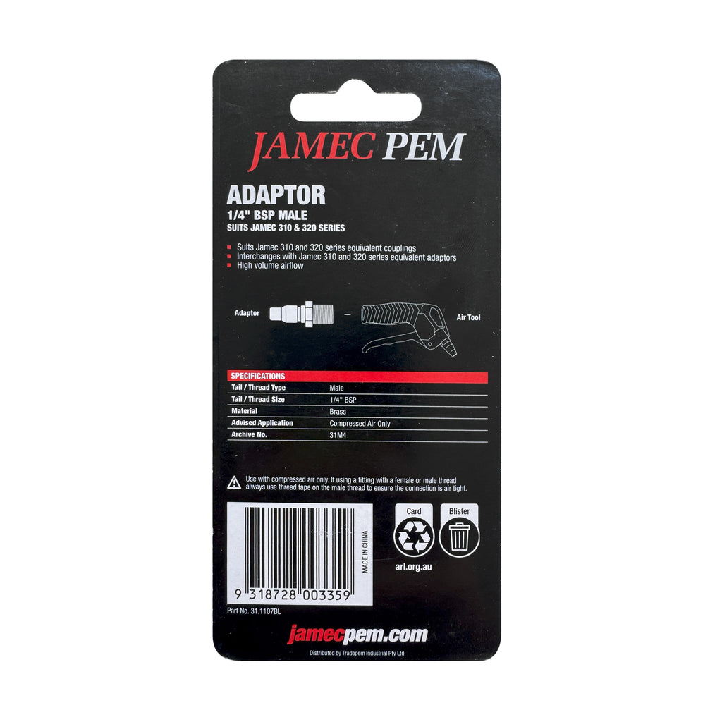 Jamec Pem 310/320 Series - Adaptor 1/4" BSP Male - 2 Pack