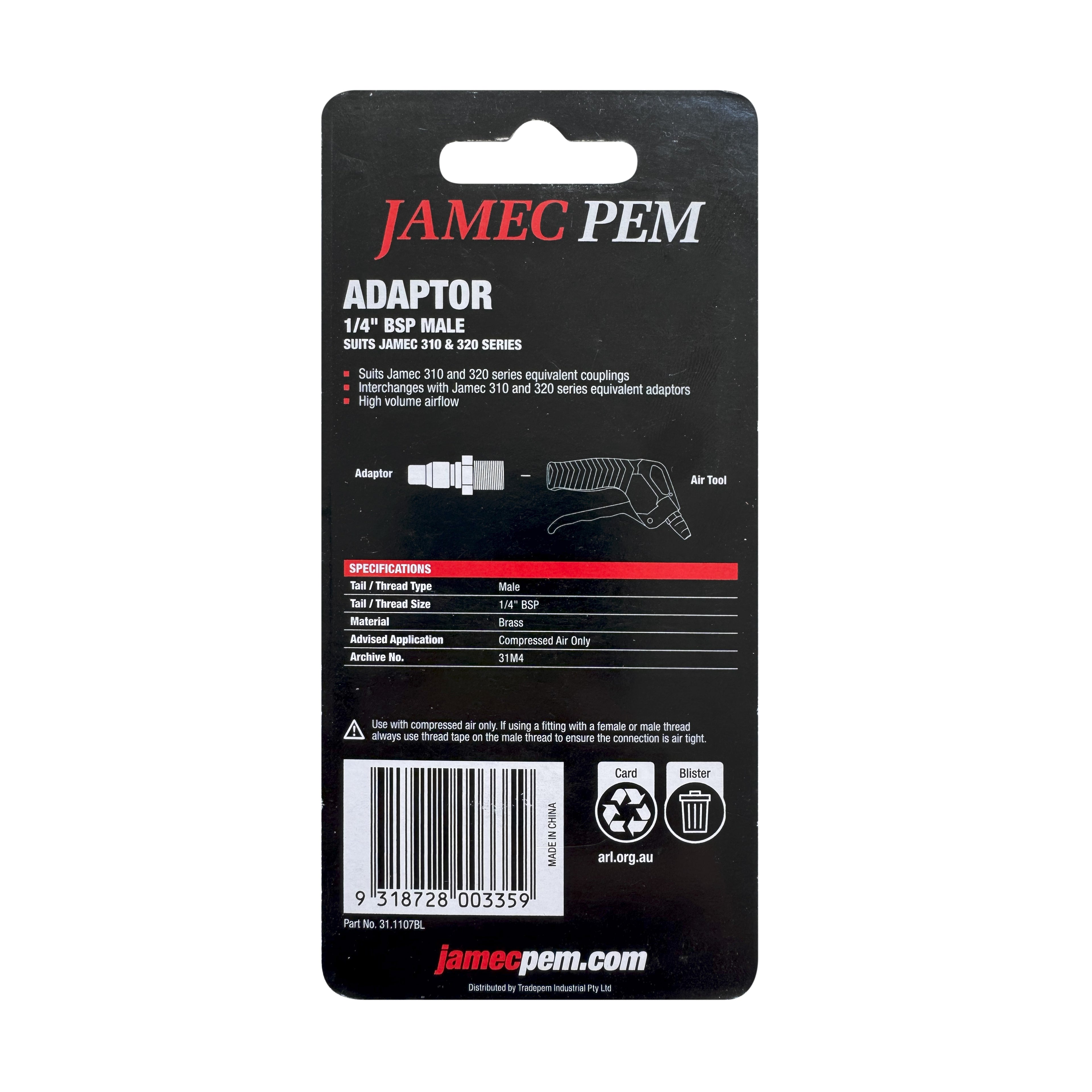 Jamec Pem 310/320 Series - Adaptor 1/4" BSP Male - 2 Pack