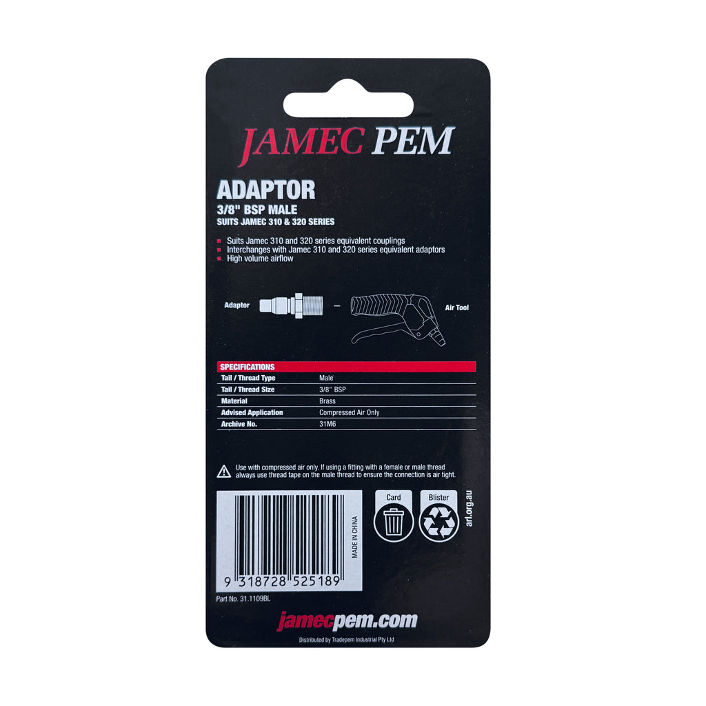 Jamec Pem 310/320 Series - Adaptor 3/8" BSP Male