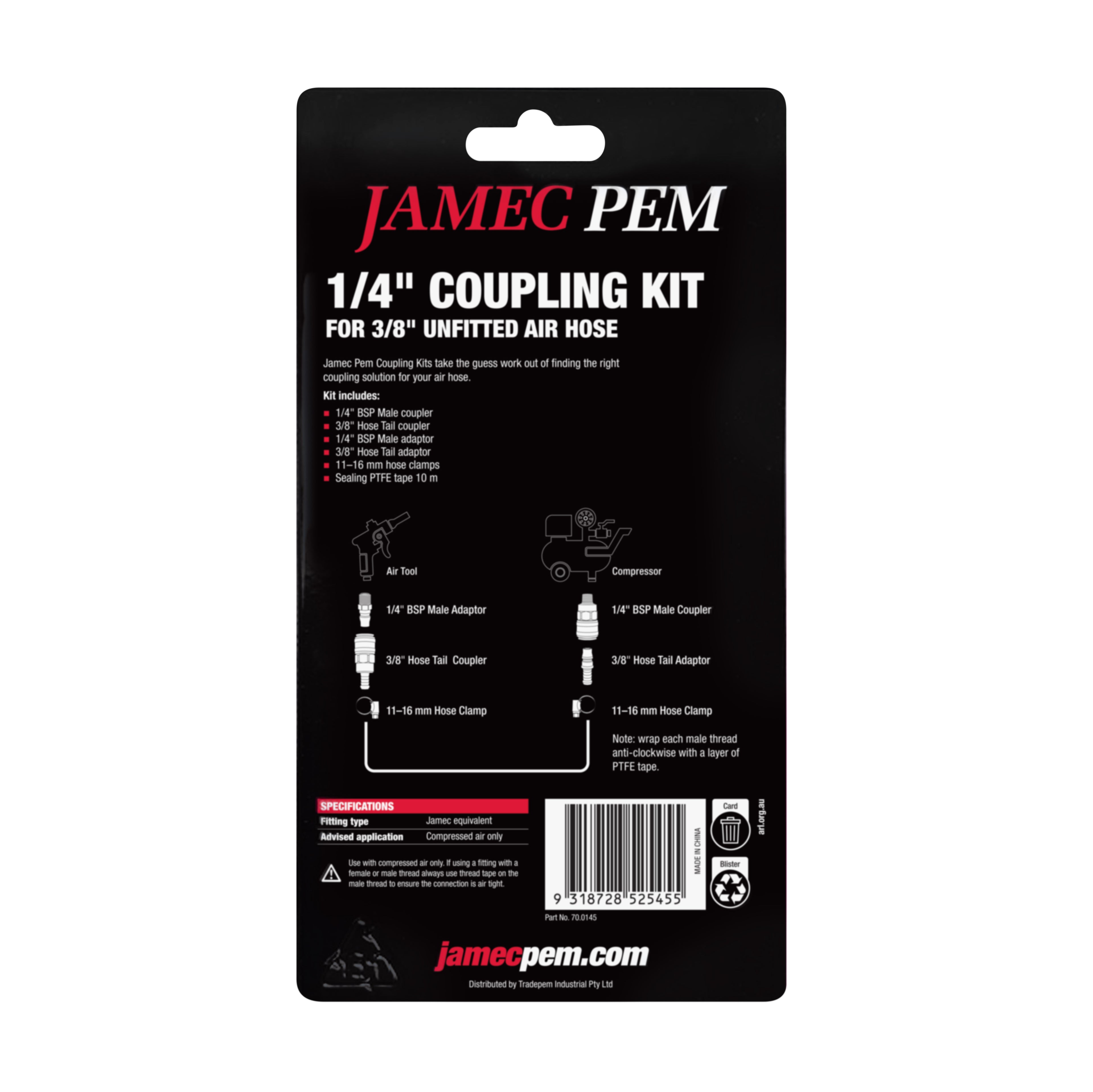 Jamec Pem 310/320 Style Coupling Kit - 1/4" Male and Female Threads