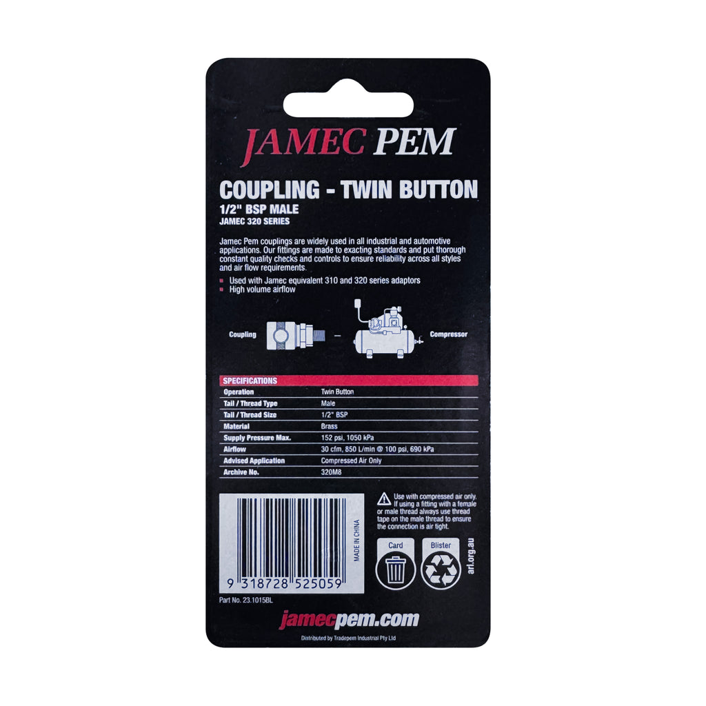 Jamec Pem 320 Series - Twin Button - 1/2" BSP Male Coupling