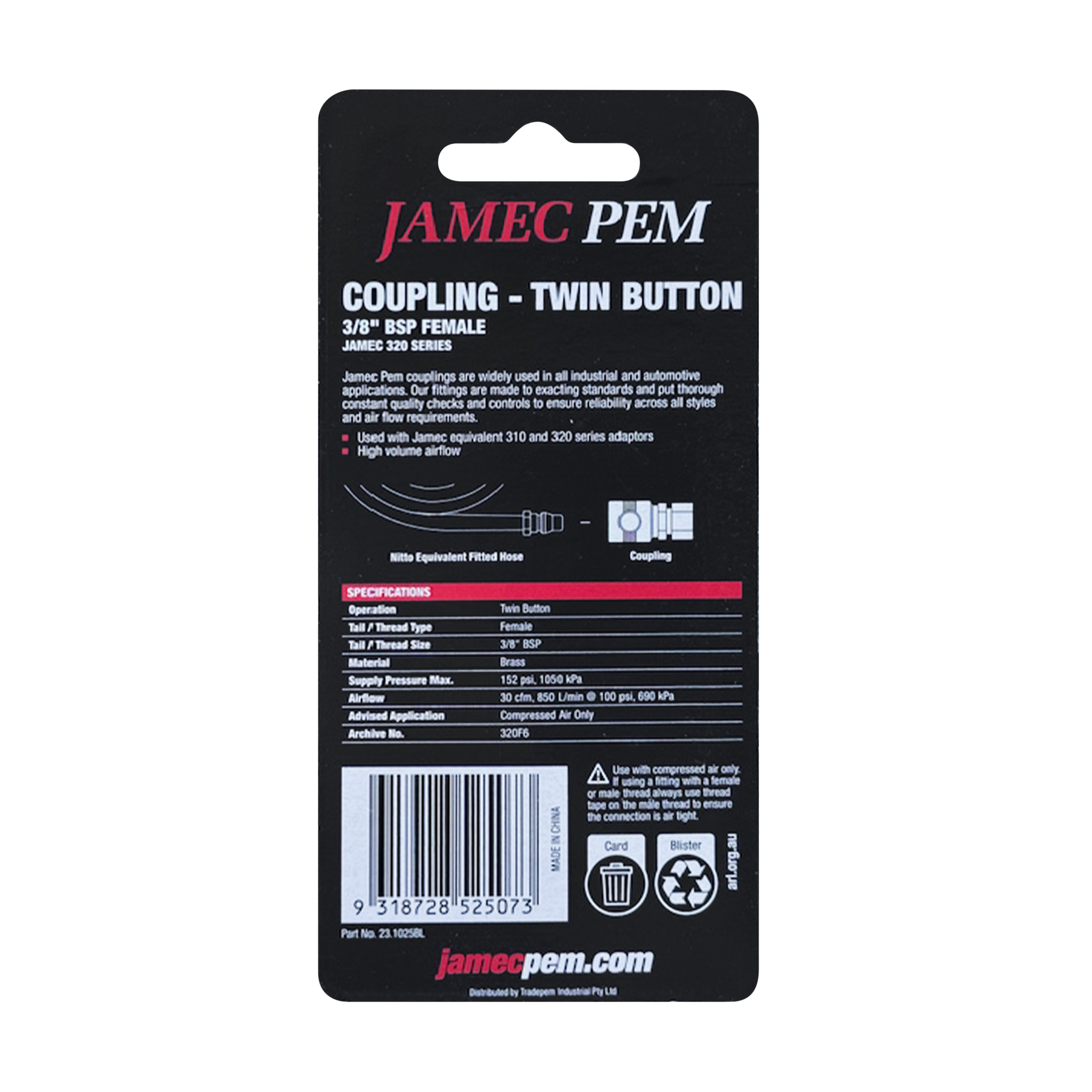 Jamec Pem 320 Series - Twin Button -  3/8" BSP Female Coupling