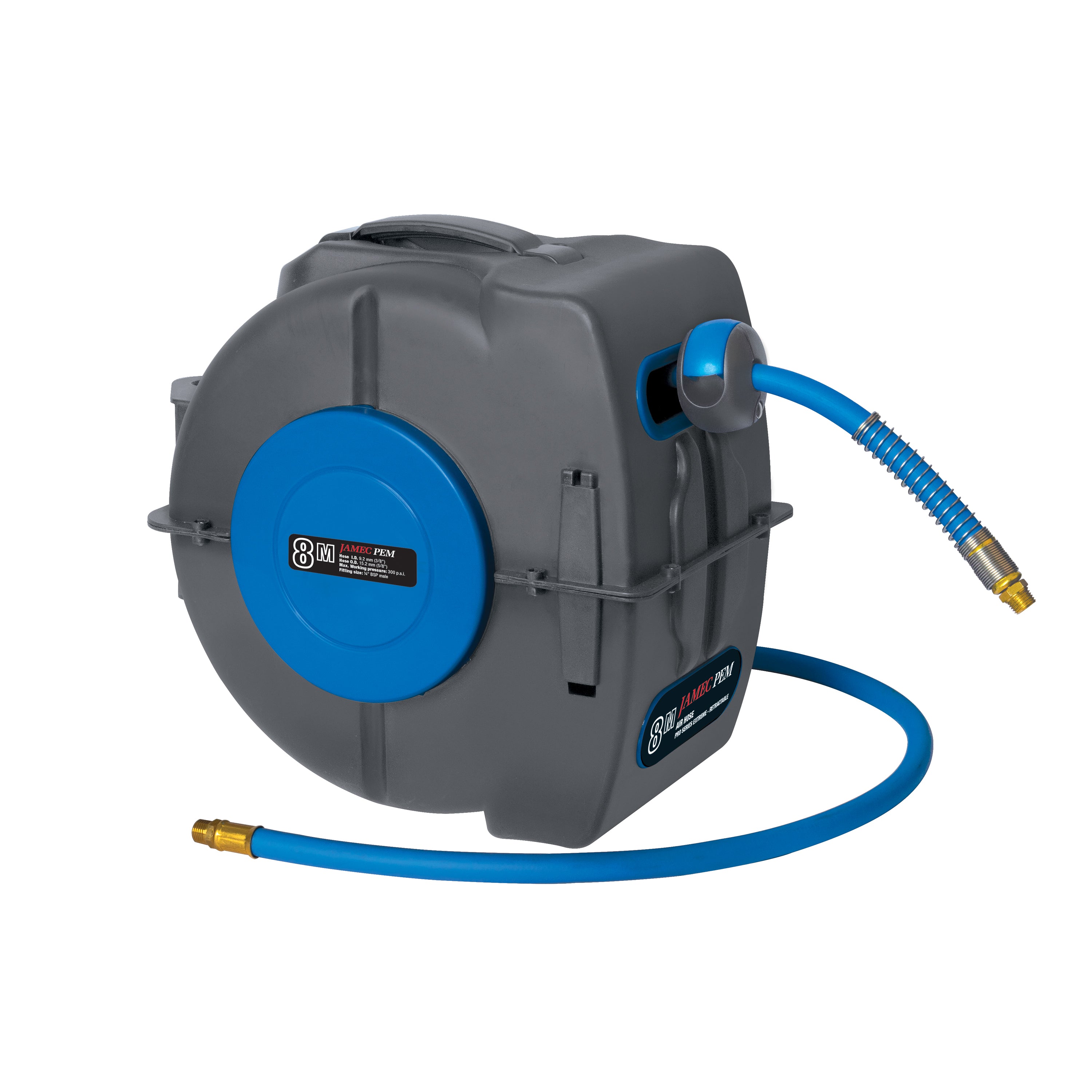 Air Hose Reel  - Retractable - 10mm  (3/8") - 8 metres - Heavy Duty Hybrid Hose - Extreme