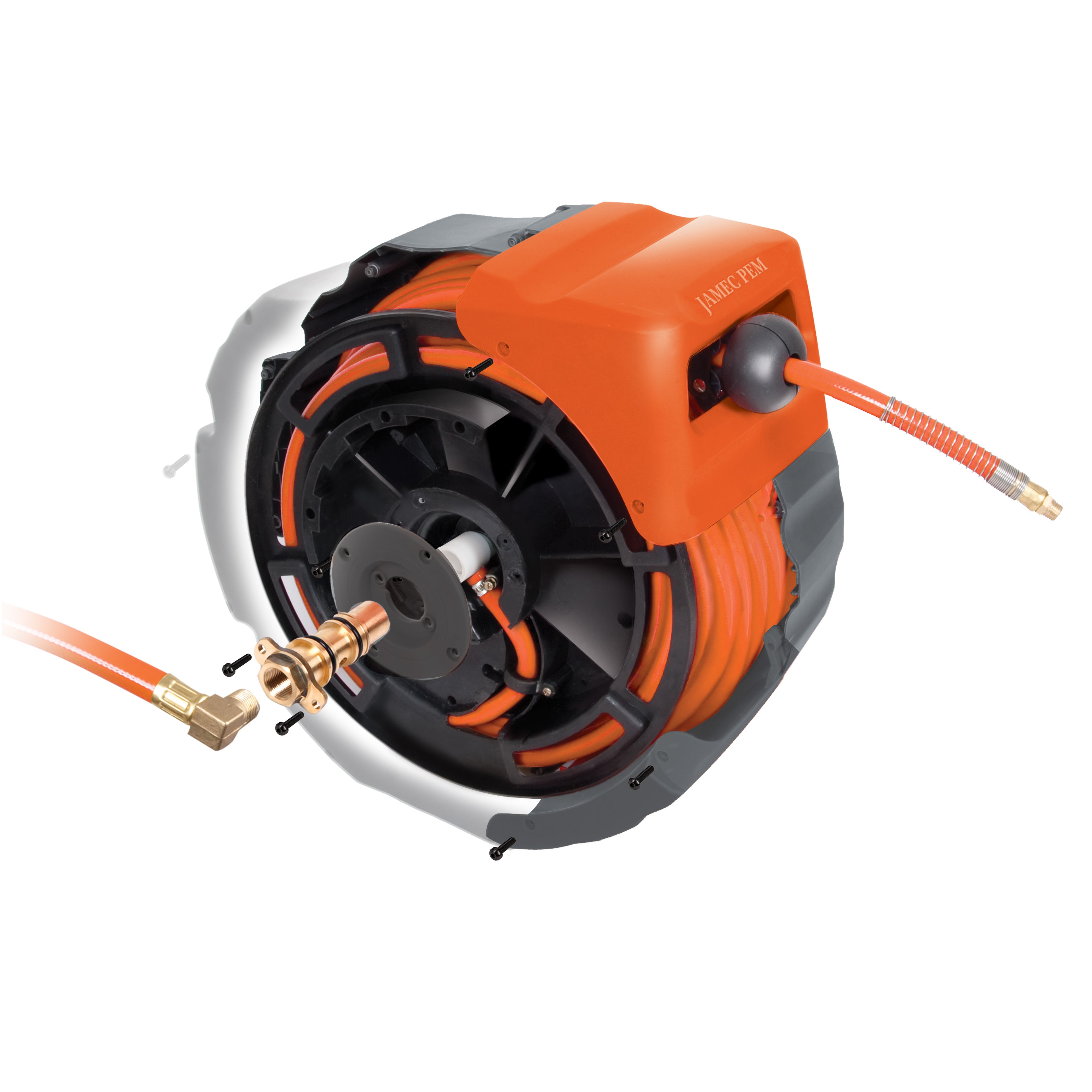Air Hose Reel - Retractable - 10mm (3/8") - 20 metres - PVC Hose - Hi Vis for Workshops and Worksites